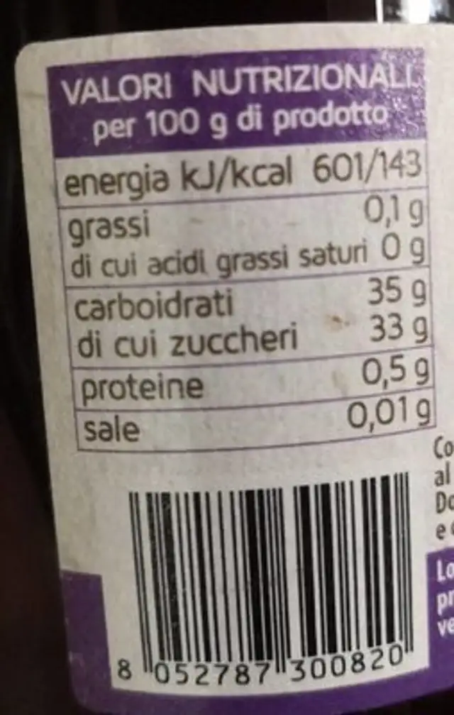 100% frutta nutrition facts table