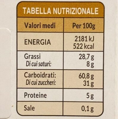 Crostata ai frutti di bosco nutrition facts table