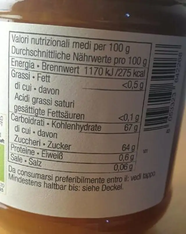 Marmellata nutrition facts table