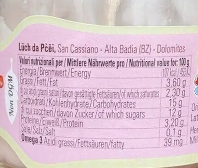 Yoghurt di fragole nutrition facts table