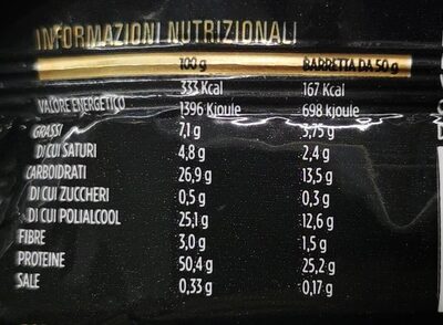 VB bar 25 nutrition facts table