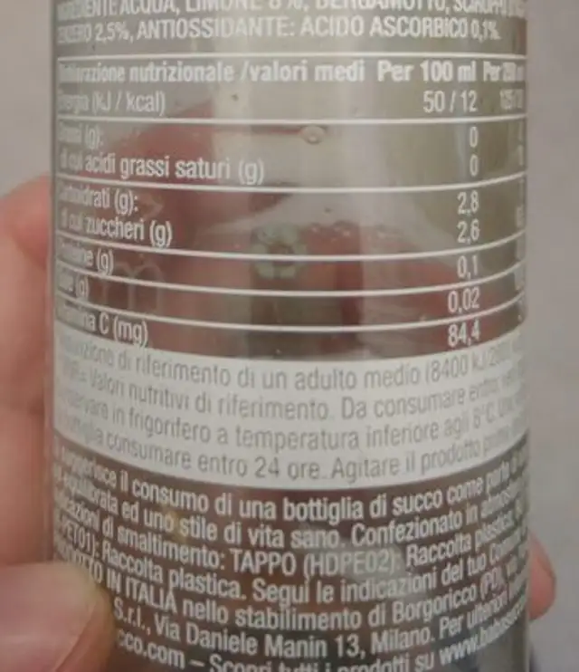 Zenzero + vitamina c nutrition facts table
