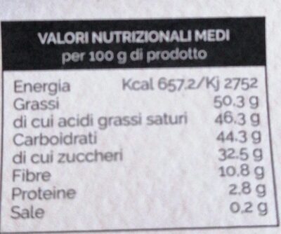 Chips di cocco biologico al cacao nutrition facts table