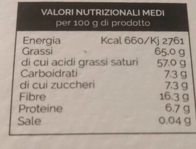 Smiles di Cocco biologico nutrition facts table
