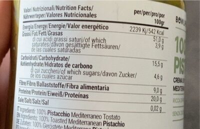 100% pistacchio nutrition facts table