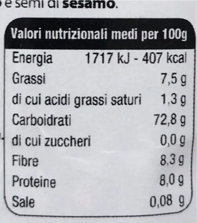 Fiocchi di avena piccoli nutrition facts table