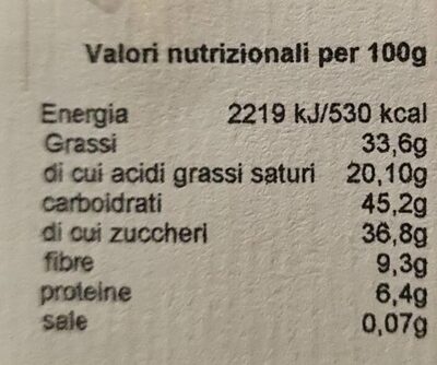 Cioccolato fondente con riso soffiato nutrition facts table