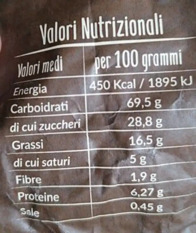 Frolsi nutrition facts table