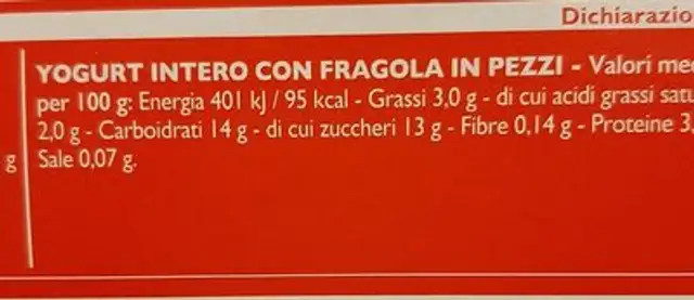 Yogurt intero nutrition facts table