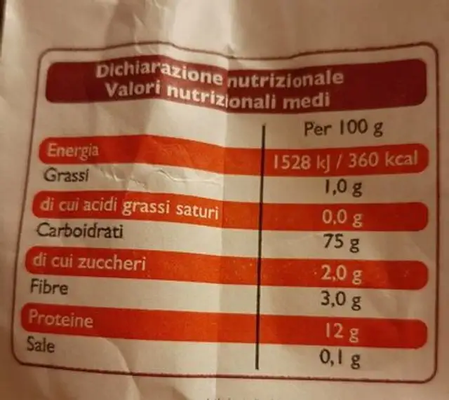 Farina di grano tenero tipo "O" nutrition facts table