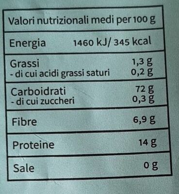 Farina tipo 2 nutrition facts table