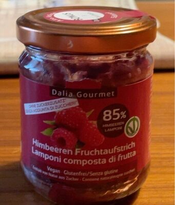 Lamponi composta di frutta front packaging