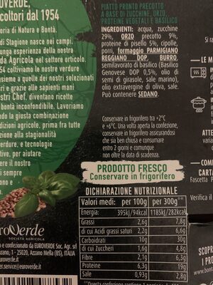 Orzotto zucchine e basilico ingredients label