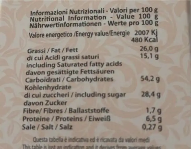 i Toscanotti nutrition facts table
