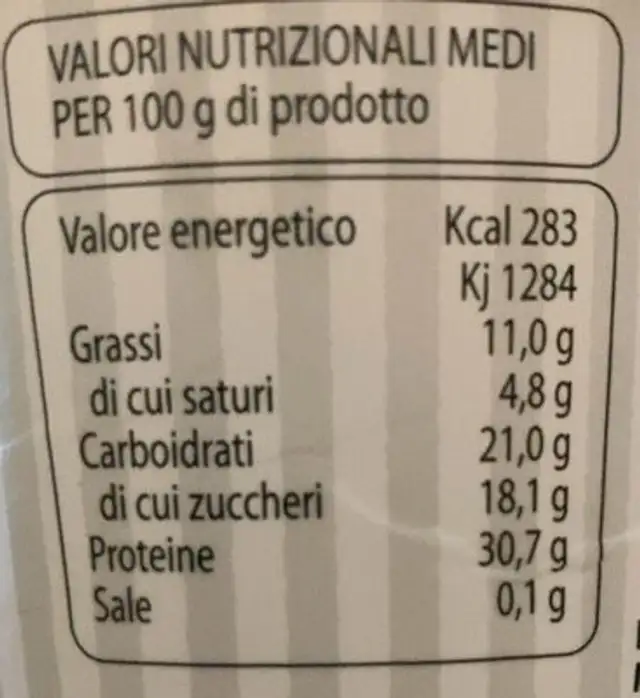 Gelato nocciola nutrition facts table