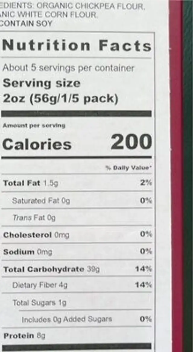 Ceci Bio nutrition facts table