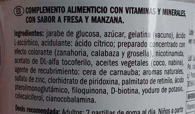 Pastillas inmunitarias ingredients label