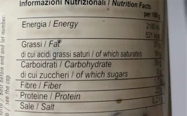 Temptation creamy stracciatella nutrition facts table