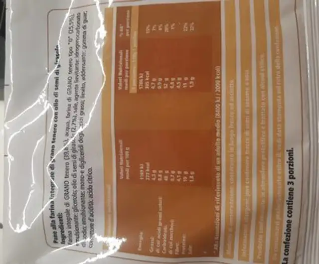 La piadina nutrition facts table