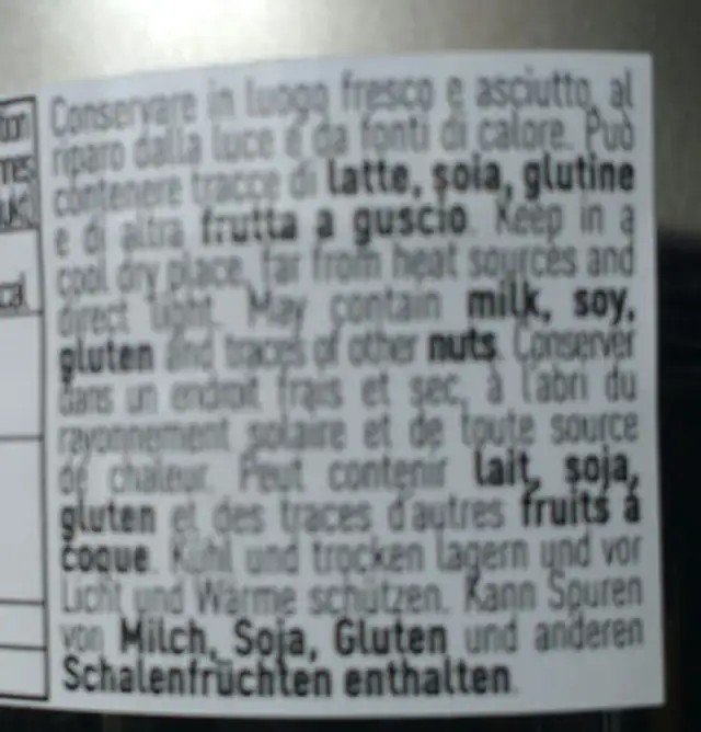 Pâte de noix vertes confites ingredients label