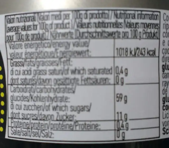 Pâte de noix vertes confites nutrition facts table