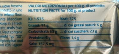 Pasta di meliga nutrition facts table