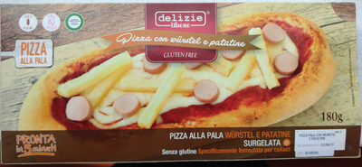 Pizza alla pala con würstel e patatine front packaging