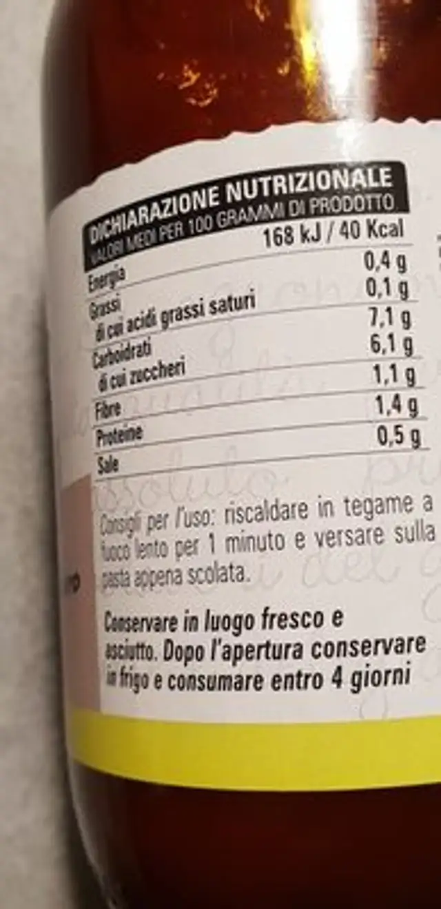 Salsa Di Ciliegino CL. 33 Gusti ingredients label
