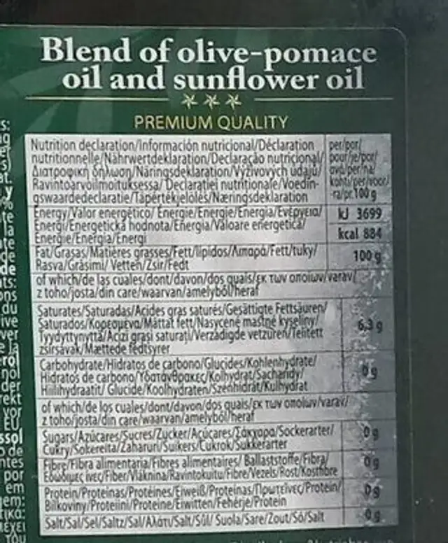 Olive pomace oil blend nutrition facts table