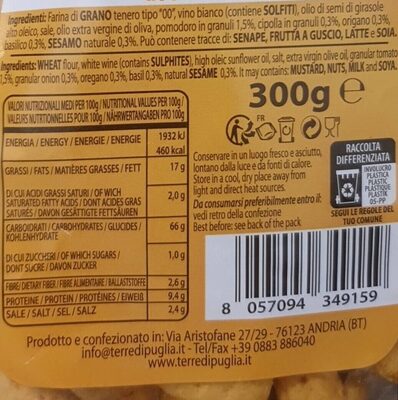 Taralli gusto pizza nutrition facts table