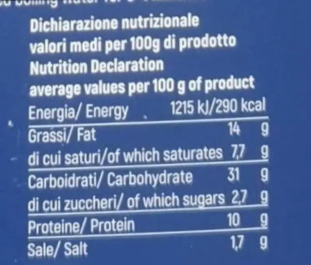 Mezzalune astice canadese e burro nutrition facts table