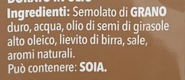 Cuscinetti croccanti sardi ingredients label