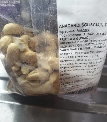 anacardi sgusciati tostati