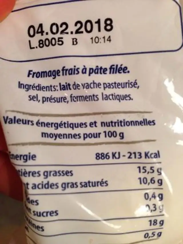 Mozzarella Fiordilatte ingredients label