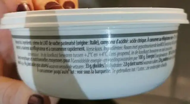 Mascarpone nutrition facts table