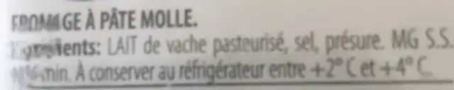 Tallegio DOP ingredients label