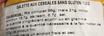 Galette de Riz Sans Gluten ingredients label