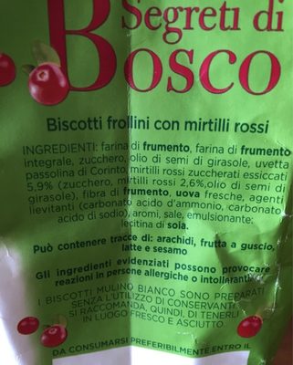 Mulino Bianco Segreti Di Bosco ingredients label