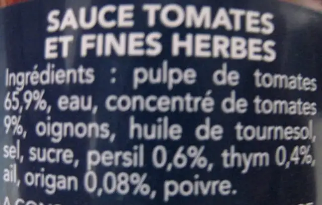 Barilla sauce tomates provencale 400g ingredients label