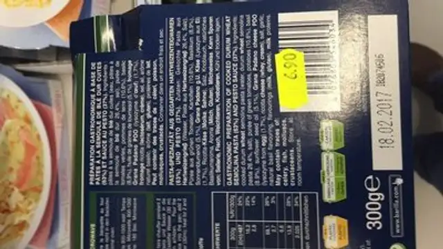 Fusilli al Pesto ingredients label