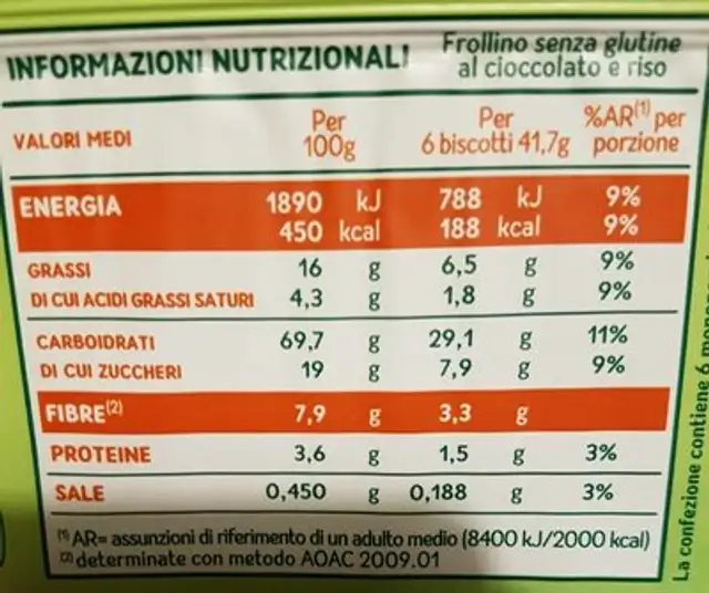 Mulino bianco senza glutine nutrition facts table