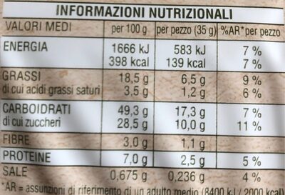 Tortini con cacao nutrition facts table