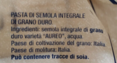 Fusilli integrali n° 141 ingredients label