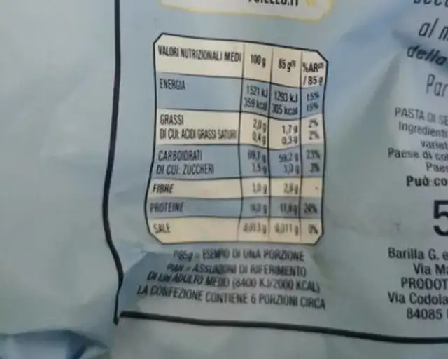 Calamarata n 142 nutrition facts table