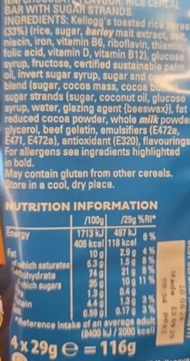 Magg's Rice Krispies APARES ule style nutrition facts table