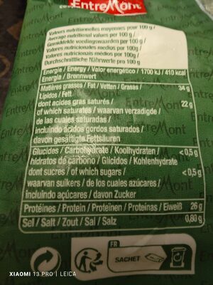 comté nutrition facts table