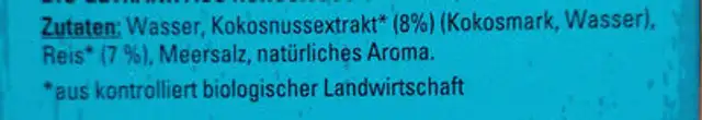 Bio Kokos Reis Drink ingredients label