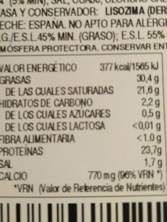 Queso mezcla tierno sin lactosa nutrition facts table