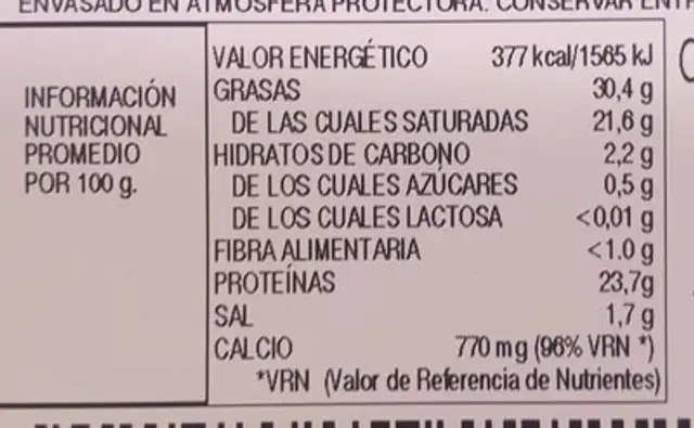 Queso de mezcla tierno sin lactosa nutrition facts table