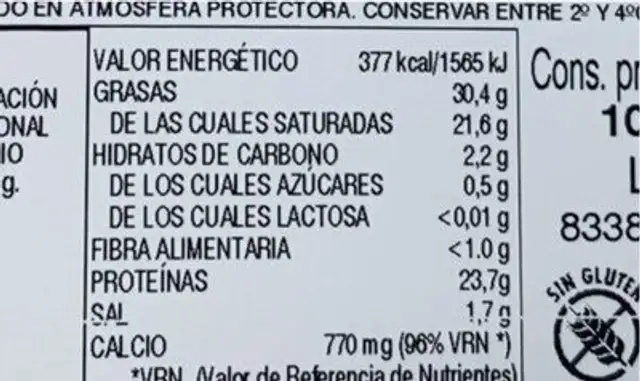 Queso de mezcla tierno sin lactosa nutrition facts table